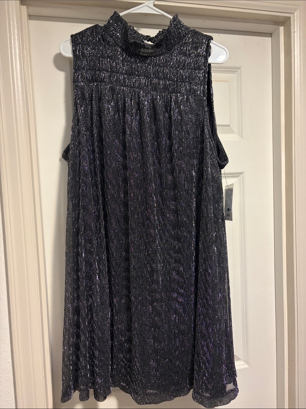 NWT Women's Sleeveless Shimmer Mock Neck Dress - Black